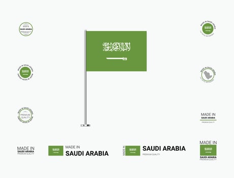 Made in Saudi Arabia Stamps, Flag, Tags, labels, Seals, Icons. Creative Designs for Branding and Packaging vector