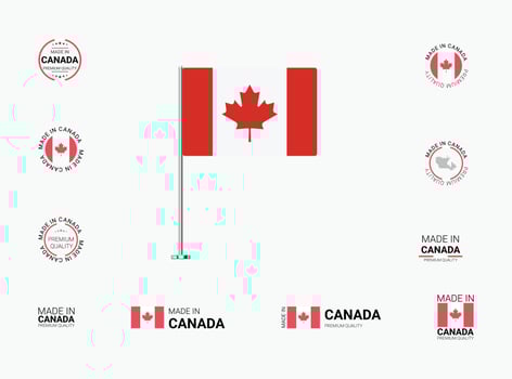 Made in Canada Stamps, Flag, Tags, labels, Seals, Icons. Creative Designs for Branding and Packaging vector