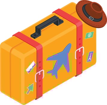Travel Suitcase with Hat and Stickers vector