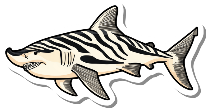 Illustrated Zebra Shark Swimming in Ocean Depths png
