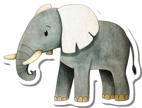 A Cute Gray Elephant Illustration Stands Tall png