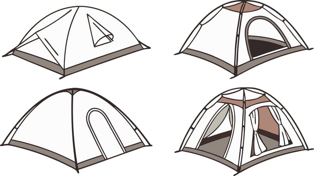 Four Simple Camping Tent Illustrations vector