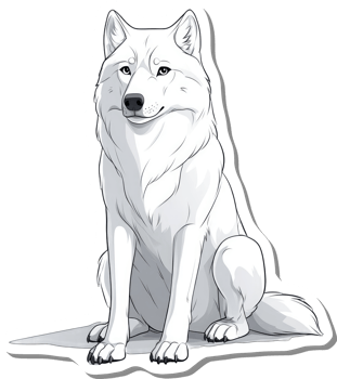 A Majestic White Wolf Sitting Serene and Calm png
