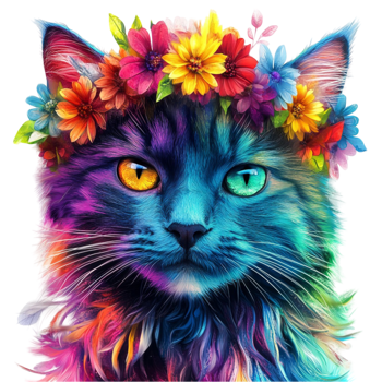 Vibrant Cat with Flower Crown png