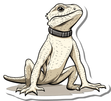A Beige Bearded Dragon Wearing a Collar Sits png