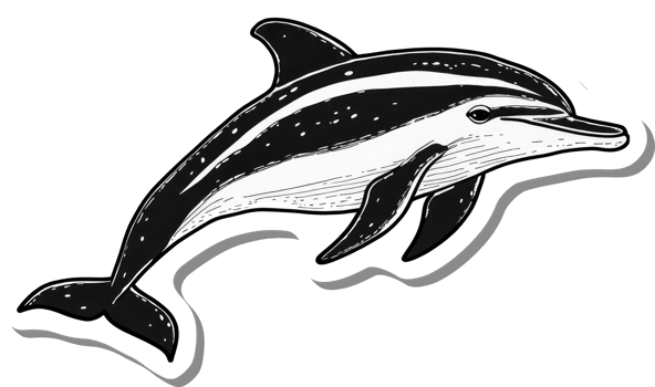 A black and white illustration of a leaping dolphin png