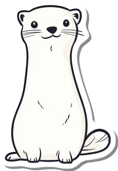 Adorable Cartoon White Stoat Sitting Happily png