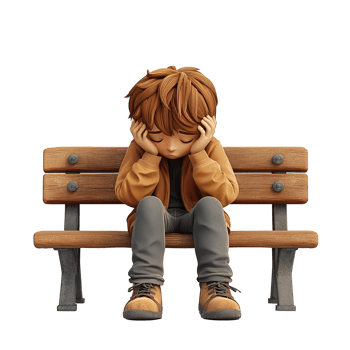 Sad Cartoon Boy Sitting On Wooden Park Bench png