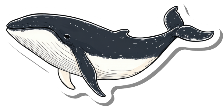 A stylized illustration of a humpback whale swimming png