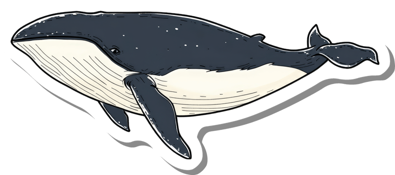 A stylized illustration of a baleen whale swimming png