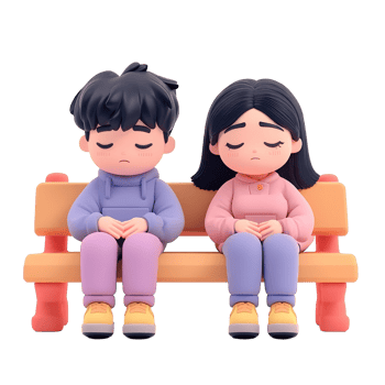 Sad Cartoon Couple Sitting Together On A Bench png