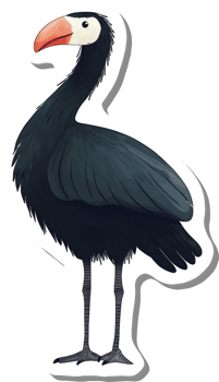 A stylized illustration of a large dark bird with a long neck and beak png