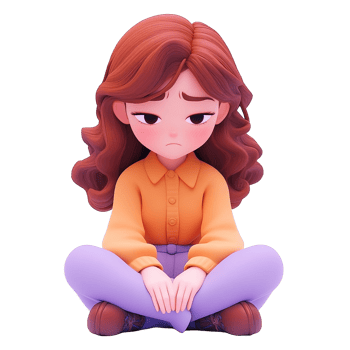 Sad Cartoon Girl Sitting Cross Legged Wearing Purple Pants png