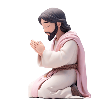 A stylized Jesus figure kneels in prayer png