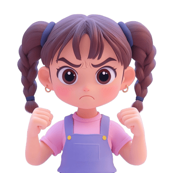 Angry girl with pigtails displays her frustration png