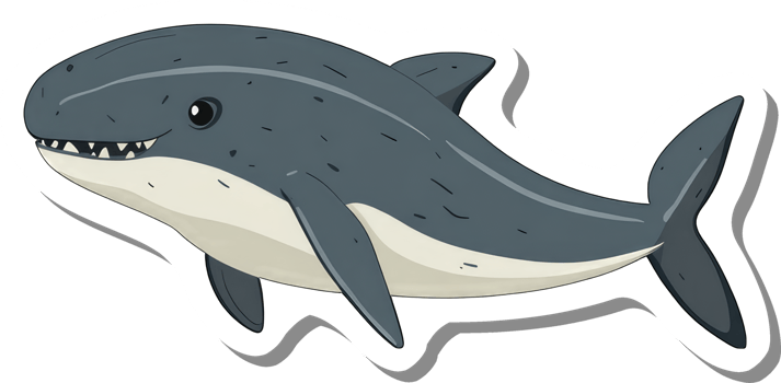 Cartoon illustration of a smiling gray whale png