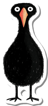A whimsical black bird stands proudly on two legs png