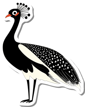 A stylized black and white crowned crane illustration png