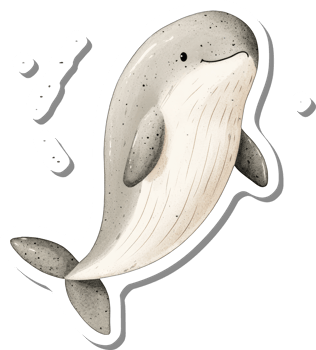 Adorable Cartoon Whale Swimming Underwater png