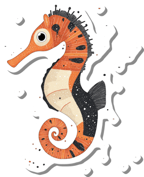 A Stylized Orange And Black Seahorse Illustration png