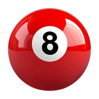Red 8 ball for billiards or pool game. png