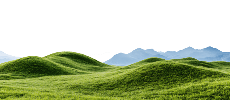 Rolling green hills and distant mountains. png