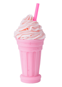 Pink strawberry milkshake in a glass. png