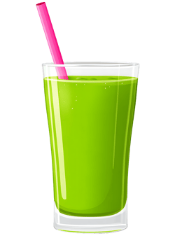 Refreshing green smoothie in a glass with a pink straw. png
