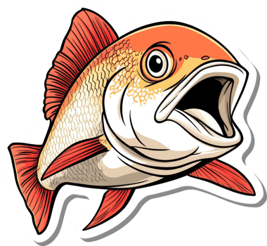 A vibrant cartoon fish with open mouth and red fins png