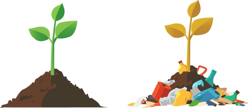 Comparison of plant growth in clean and polluted soil, Perfect for ecological, sustainability, and environmental awareness themes vector