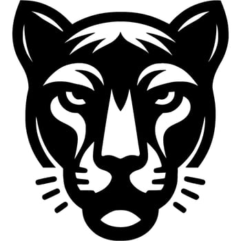 Tattoo of angry puma head in monochrome. Leopard front view. Engraving minimalistic in black ink drawing on white background vector