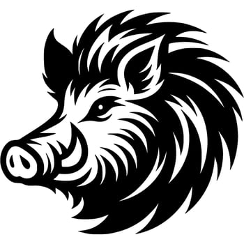 Tattoo of angry forest boar head in monochrome. Wild wild boar side view. Engraving minimalistic in black ink drawing on white background vector