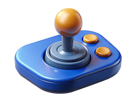 Retro Gaming Joystick Blue Controller, Orange Buttons, 3D Render png