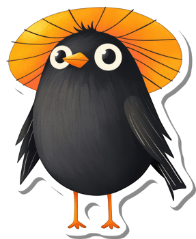 Adorable Black Bird Wearing An Orange Hat png