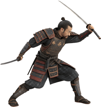 Powerful Samurai Warrior in Action Stance with Katana. . png