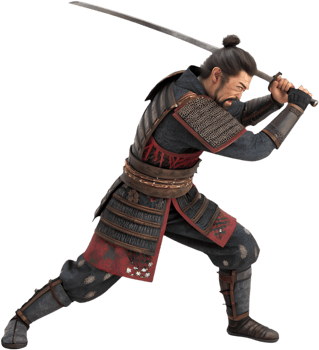 Fierce Samurai Warrior Clipart in Action Combat Stance. . png