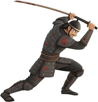 Traditional Samurai Warrior in Battle Stance Clipart. . png
