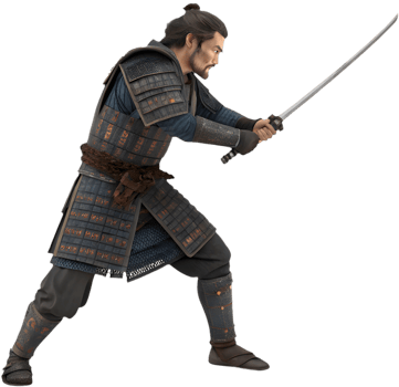 Strong Samurai Warrior in Combat Pose Clipart. . png
