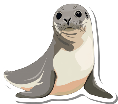 Adorable Gray Seal Sticker Illustration Design png