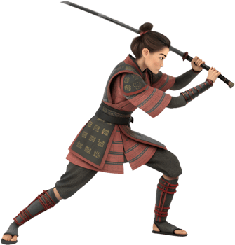 Combat-Ready Female Samurai in Powerful Action Pose. . png