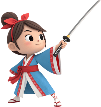 Female Samurai in Dynamic Combat Sword Fighting Pose. . png