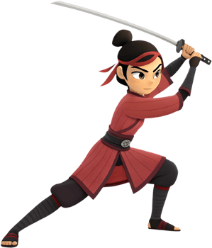 Elegant Samurai Warrior Woman in Battle Stance. . png