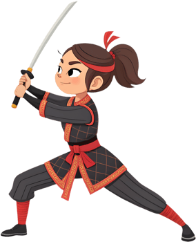 Dynamic Female Samurai Warrior in Martial Arts Pose. . png
