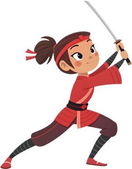 Agile Samurai Woman in Action Fighting Stance. . png