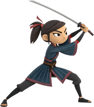 Japanese Samurai Woman in Powerful Martial Combat Pose. . png