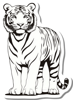 A stylized black and white illustration of a tiger png
