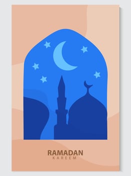ramadan kareem card or poster with mosque and crescent vector