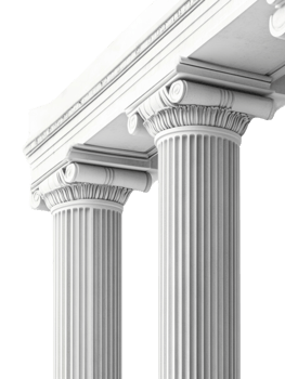 Two White Classical Columns Support a Stone Entablature png