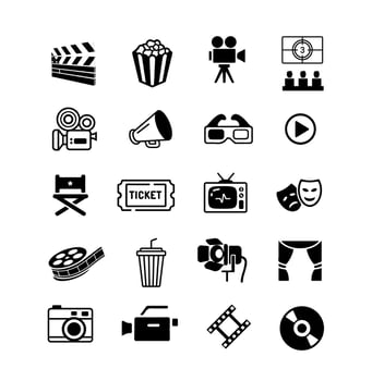 Movie and cinema icons in flat style. The concept of filming and premiere in the cinema vector