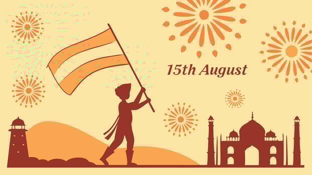 Indian Independence Day, tricolor flag, orange and green waves, Ashoka Chakra vector